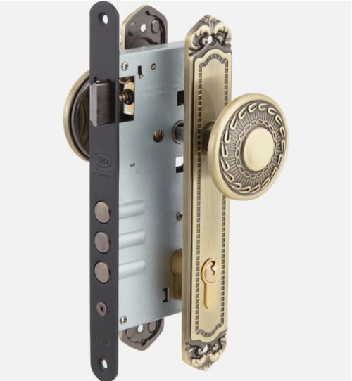 Cerradura Embutida B60 Barroca Pomo Acceso Bronce Poli