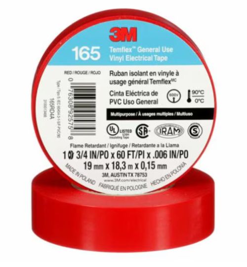 Cinta Electrica Temflex 19Mm X 9Mt Rojo 165 Ex 1500 3M