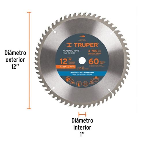 Sierra Circular Para Madera 12" X 60 Dientes Truper
