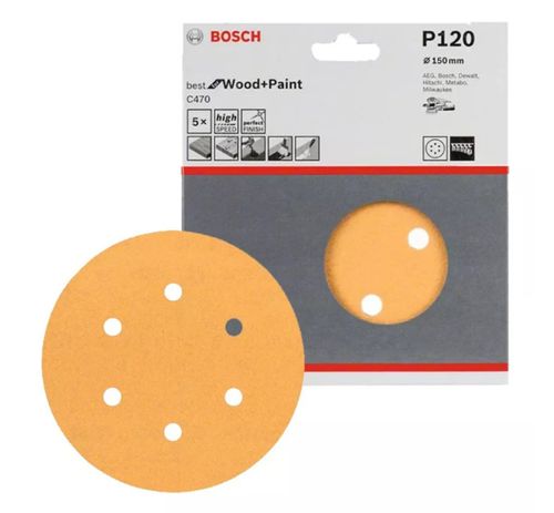 Set 5 Disco De Lija Con Velcro Bosch 150 Mm Grano 120