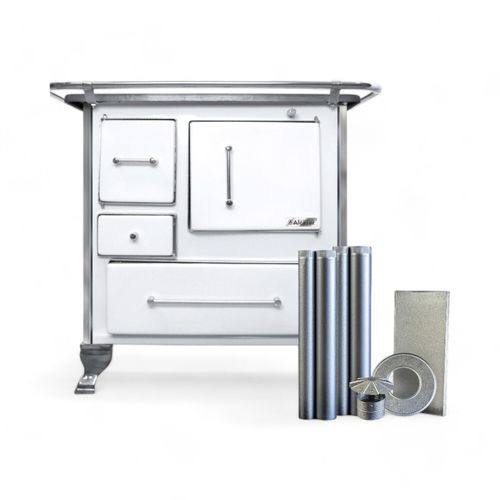 Cocina a Leña 82 x 56 cm Blanca + Kit Alcazar