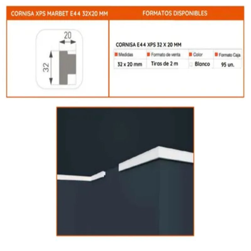 Moldura Cornisa E44 32x20mm X 2mts Caja De 95 Unidades 1 -1-