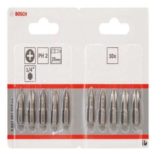 Pack 10 Puntas Atornillar Extra Hard Bosch PH2 25 mm