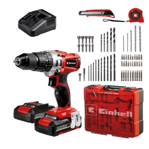 Taladro Percutor Inalámbrico TE‑CD 18/40 Li + Set de 64 Herramientas + 2 Baterías Einhell