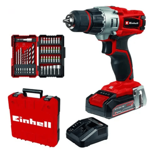 Kit Taladro TE-CD 18/2 Li 18V con 39 Accesorios + 1 Batería 2.5Ah + Cargador Color Rojo Einhell