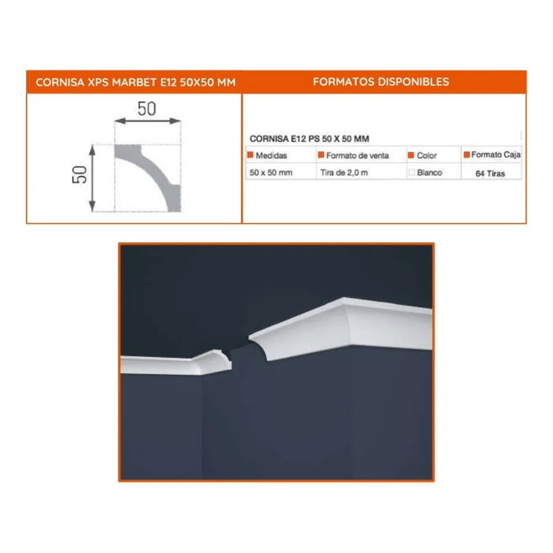 Moldura Cornisa E12 50x50mm X 2mts Caja 64 Unidades 3