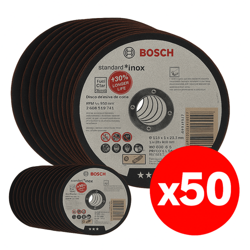 Pack 50 Discos de Corte Metal 4 1/2" x 1mm Modelo 9741 Bosch