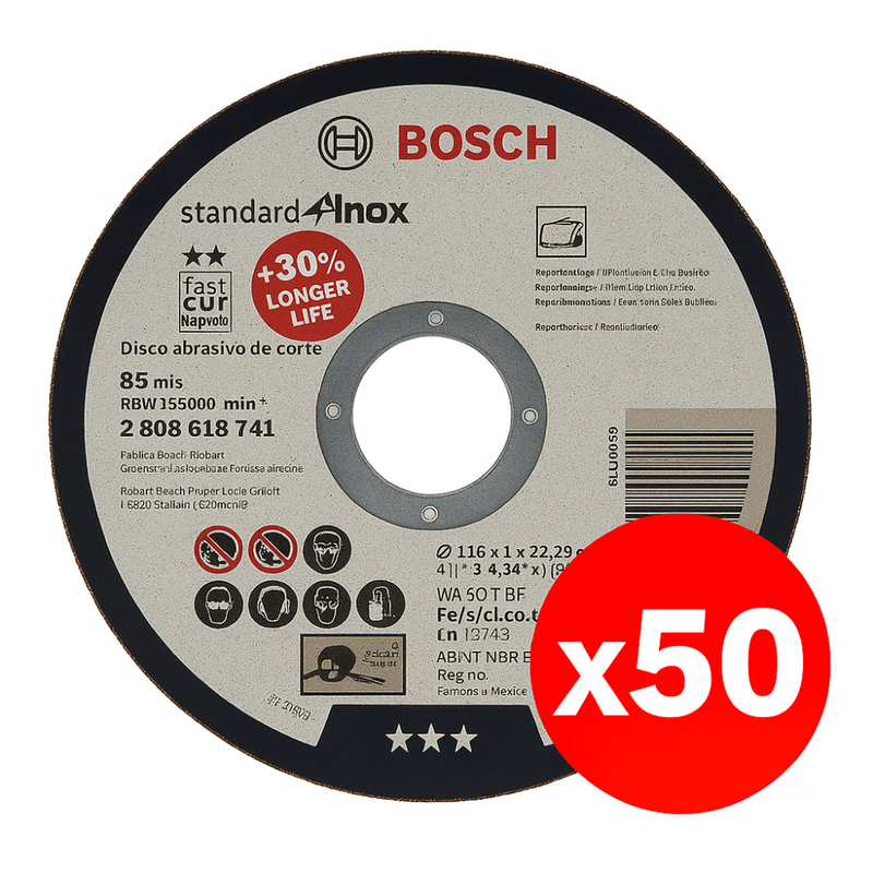 Pack 50 Discos de Corte Metal 4 12 x 1mm Modelo 9741 Bosch 1