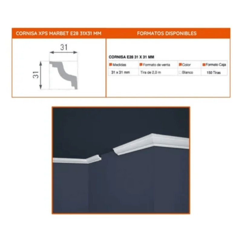 Moldura Cornisa E28 31x31mm X 2mts Caja 150 Unidades 2