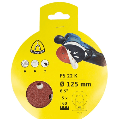 Pack 5 Unidades Disco de Lija Velcro 125mm Variedades Grano 60 Klingspor