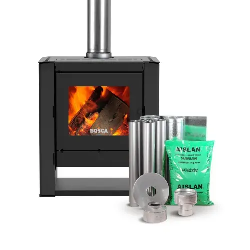 Pack Calefactor a Leña Gold 500 Charcoal con Kit de Instalación Bosca