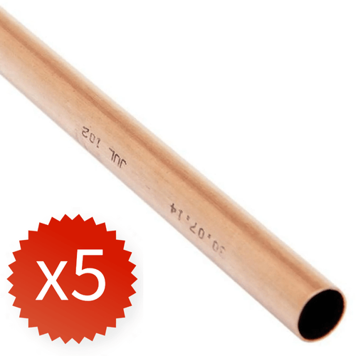 Pack de 5 Cañerías de Cobre 1/2" Tipo M para Agua x 3m