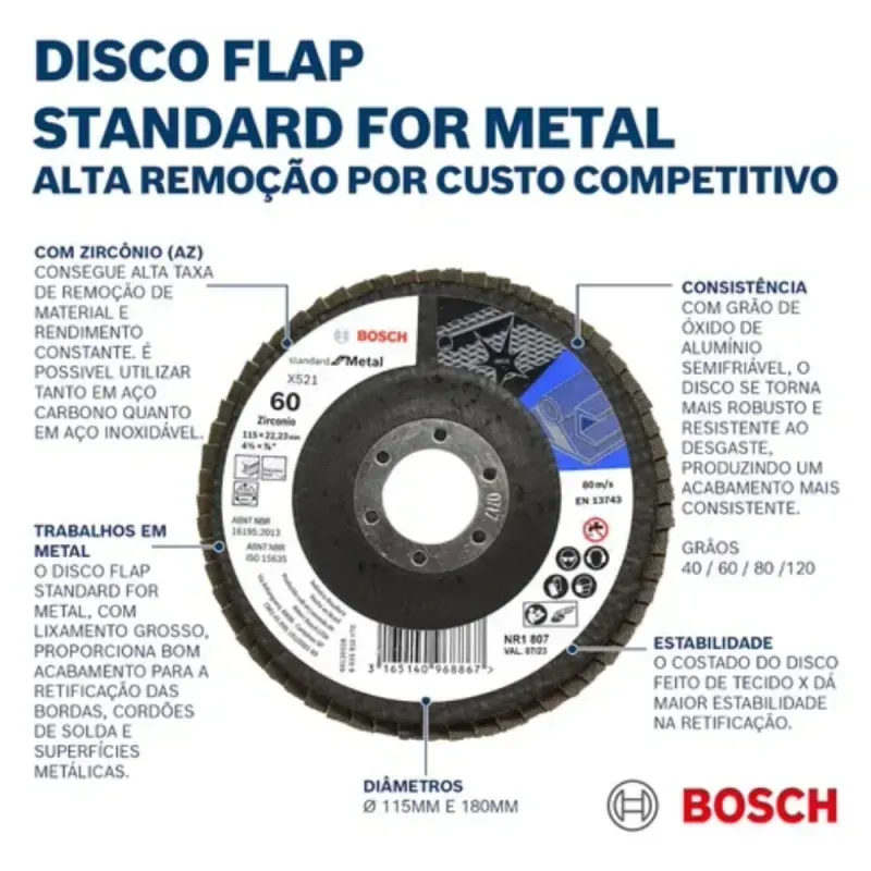 Disco Flap Bosch Amoladora 115 Mm Grano 60 Para Metal X 10un 2
