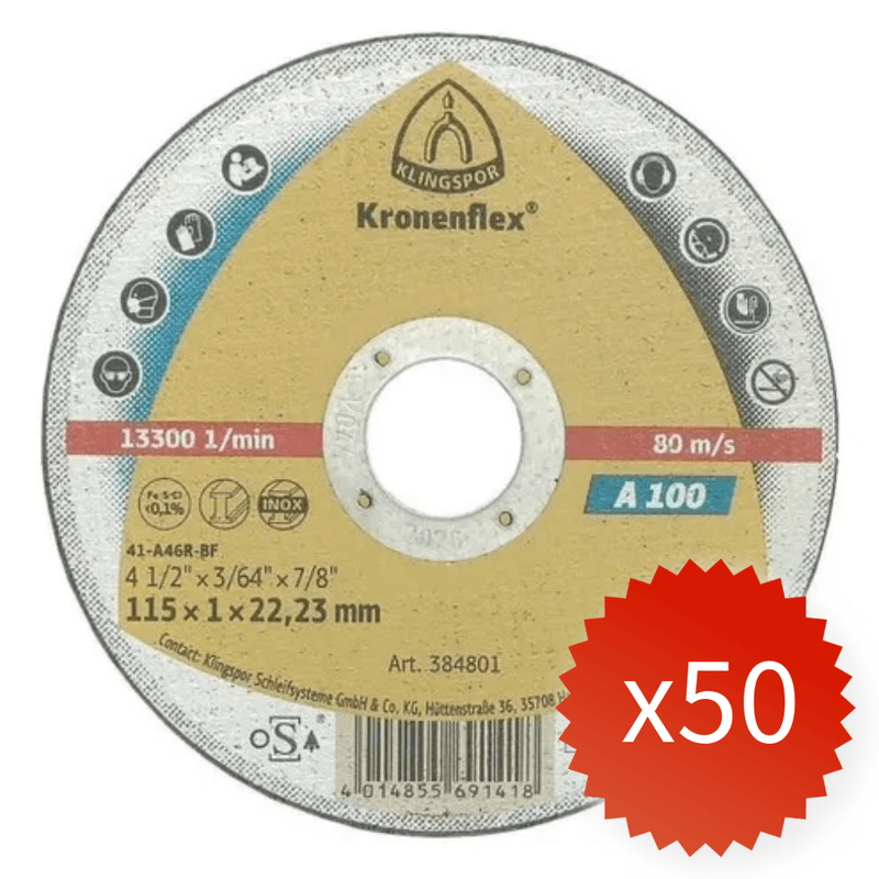 Pack 50 Discos Corte Metal 4 12 115x1 mm A100 Klingspor 3