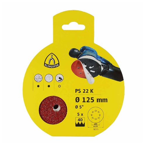 Set 5 Discos De Lija Ps22K 125Mm Grano 40 Klingspor