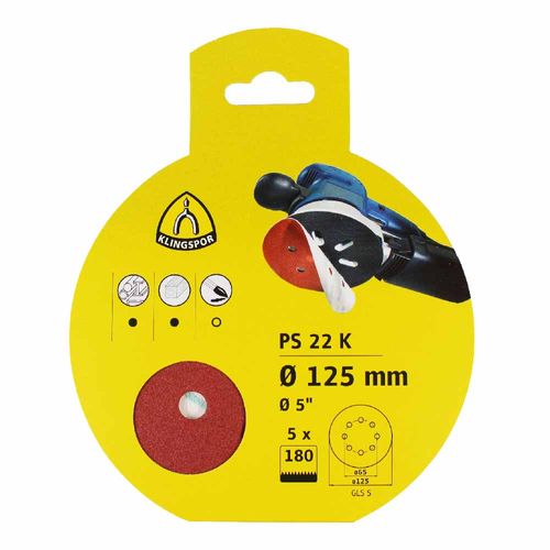 Display Disco Lija Velcro 125Mm/Ps22K Gr180 5Uds Klingspor