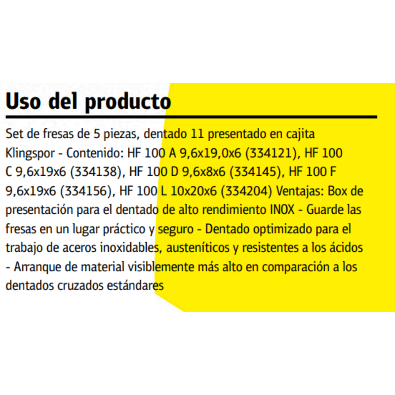 Set 5 Fresas de Tungsteno para Inox HF100 334221 Klingspor 1
