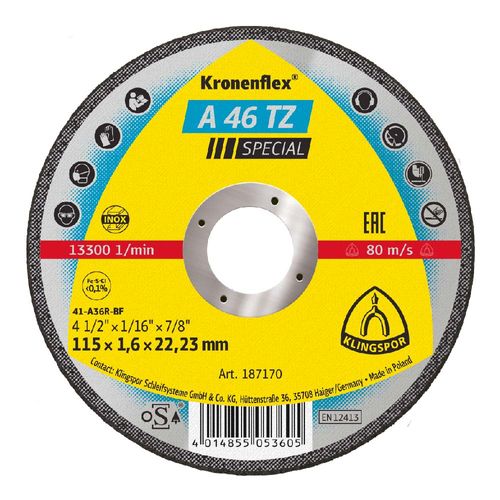 Disco Corte Inox A46 Tz 41/2 X1.6Mm Klingspor