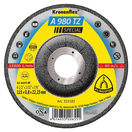 Disco Corte A980Tz 115X0,8X22 Super Fino C. Embutido Klingspor
