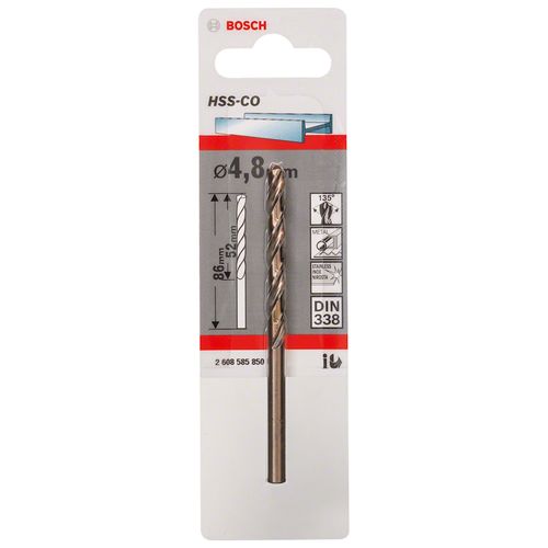 Broca Acero HSS Cobalt 4.8 mm x 52 mm x 86 mm Bosch