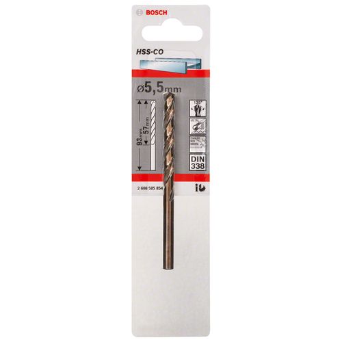 Broca Acero HSS Cobalt 5.5mm x 57 x 93 Bosch
