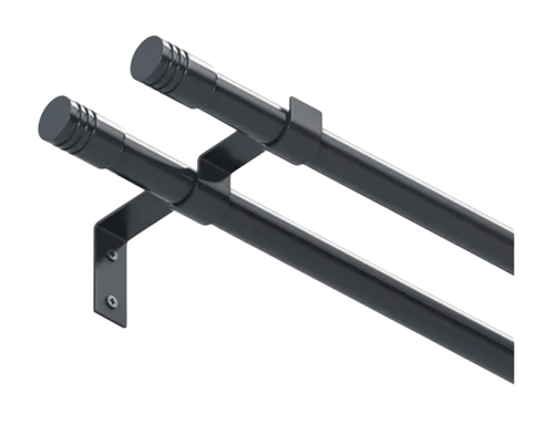 Set Barra de Cortina Doble Metal Negro 21mm x 2,4m