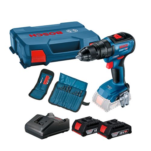 Taladro Percutor/Atornillador 13mm GSB 18V-50V con 2 Baterías 2.0Ah, Cargador y 23 Accesorios Bosch