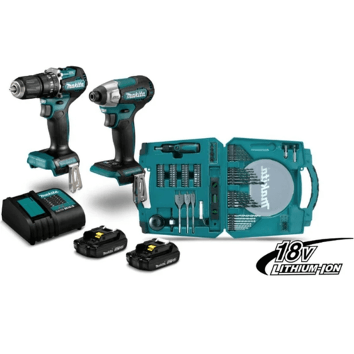 Combo Taladro Atornillador Percutor ½" DHP487 + Atornillador de Impacto DTD157 con Maleta de Accesorios Makita
