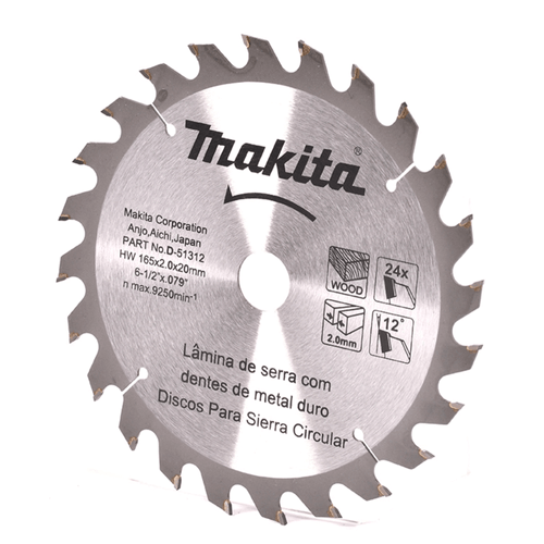 Disco de Sierra 6-1/2" x 24 Dientes para Madera con Buje 20 mm Makita