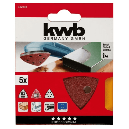 Pack de 5 Lijas Delta 96mm Grano 80 para Multiherramienta Kwb