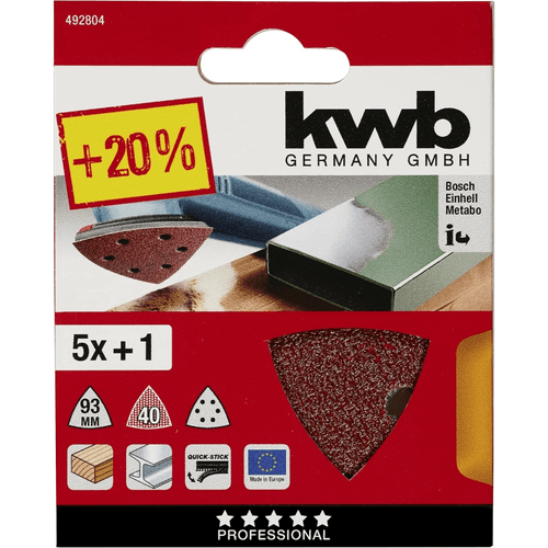 Pack de 5 Lijas Delta 96mm Grano 40 para Multiherramienta Kwb