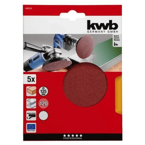 Set de 5 Discos de Lija de 125 mm Grano 120 Kwb