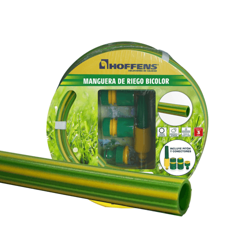 Set Manguera Bicolor 1/2" x 15 m Verde/Amarilla con Accesorios Hoffens