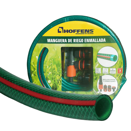 Set Manguera Enmallada 1/2" x 15 m Verde/Roja con Accesorios Hoffens