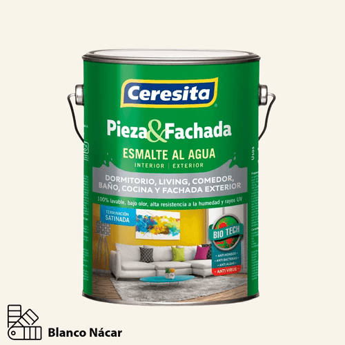 Esmalte al Agua Pieza y Fachada Blanco Nácar Galón Ceresita