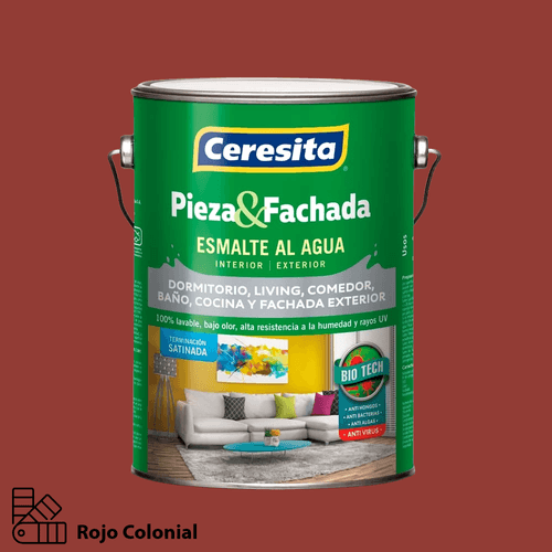 Esmalte al Agua Pieza y Fachada Rojo Colonial Galón Ceresita