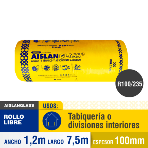 Lana De Vidrio Aislanglass 100 mm 1,20 m x 7,5 m 9 m² Rollo Libre Volcán