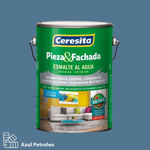 Esmalte al Agua Pieza y Fachada Azul Petróleo Galón Ceresita