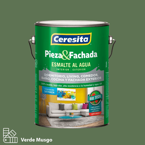 Esmalte al Agua Pieza y Fachada Verde Musgo Galón Ceresita