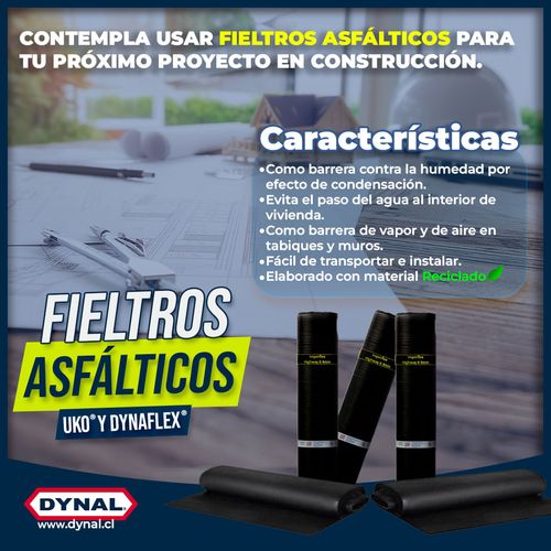 Fieltro Asfáltico Liso UKO 15 Libras Rollo 40 m² Dynal