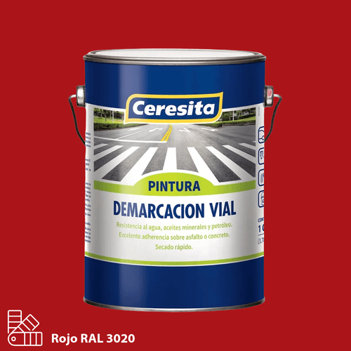 Pintura Demarcación Vial Acrílica Rojo RAL 3020 Galón Ceresita