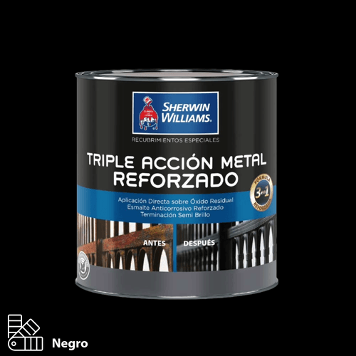 Esmalte Anticorrosivo Triple Acción Metal Reforzado Negro 1/4 Galón Sherwin Williams