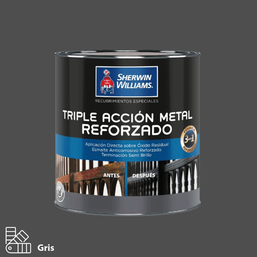 Esmalte Anticorrosivo Triple Acción Metal Reforzado Gris 1/4 Galón Sherwin Williams