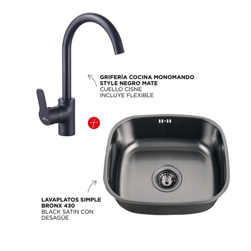 Kit Lavaplatos Bronx 430 + Monomando Cocina Style Negro Klipen