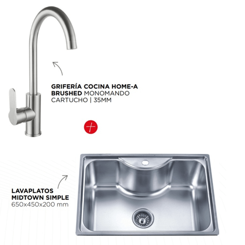 Kit Lavaplatos Midtown 650 + Monomando Lavaplatos New Home Jet Brushed Klipen
