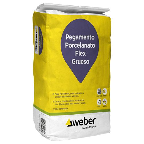 Pegamento Porcelanato Doble Acción Grueso Pro Saco 25 Kg Weber