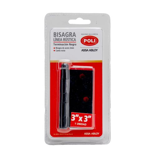 Bisagra de Acero Rústica 3 x 3" Negra Poli