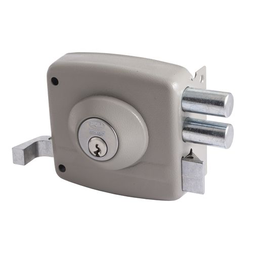 Cerradura Sobreponer Tradicional 1985 Gris Mecánica + Tirador Exterior para Acceso Poli