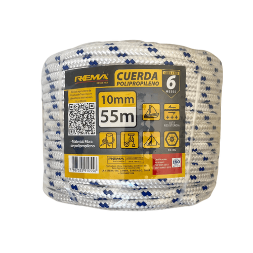 Cuerda de Polipropileno Blanco Azul 10 mm x 55 m Rema