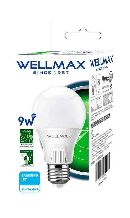 Ampolleta LED 9 W con Sensor de Movimiento y Nocturno Luz Fría Wellmax